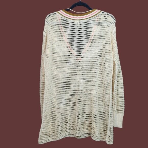 Free People We The Free Cream V-Neck Crochet Open Knit Pullover Sweater Size M - Picture 3 of 5